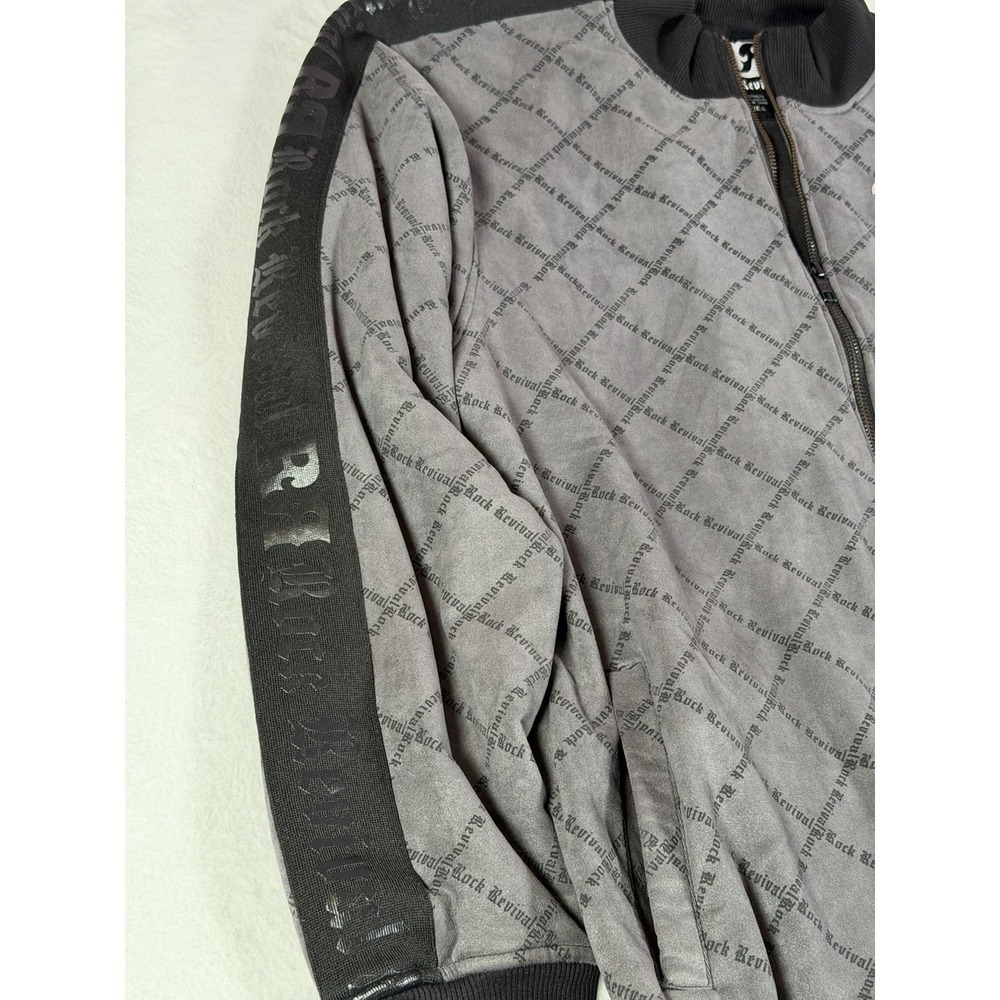 Rock Revival Full Zip Track Jacket Gray Black Logo Y2K Goth Size Large - Picture 3 of 12